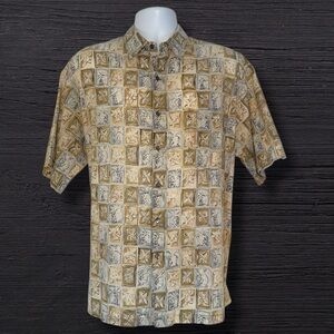 Tori Richard Hawaiian Shirt Mens L Cotton Lawn Aloha Pineapple Tile Print